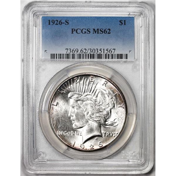 1926-S $1 Peace Silver Dollar Coin PCGS MS62