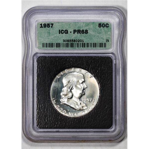 1957 Proof Franklin Half Dollar Coin ICG PR68
