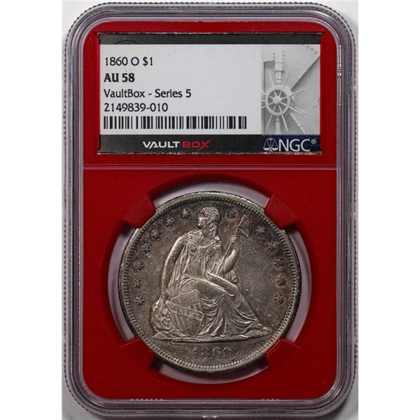 1860-O $1 Seated Liberty Dollar Coin NGC Vaultbox Series 5 Red Core w/Box