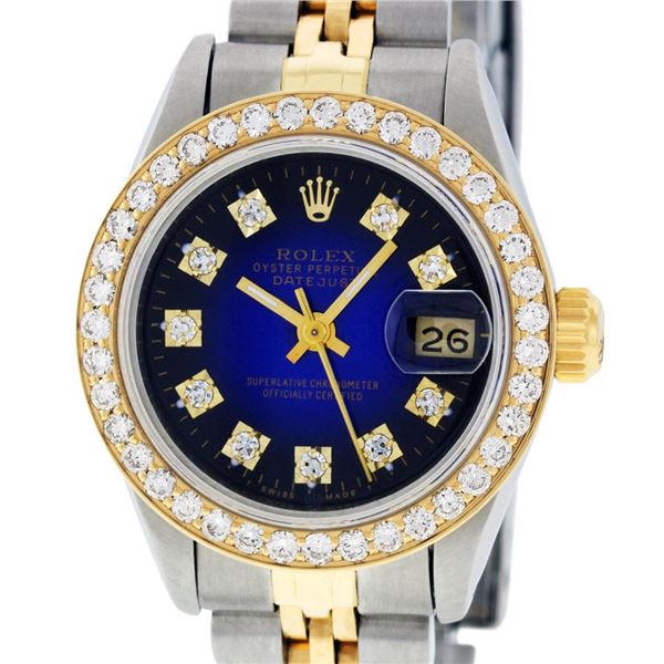 Rolex Ladies Two Tone Blue Vignette Diamond Datejust Wristwatch