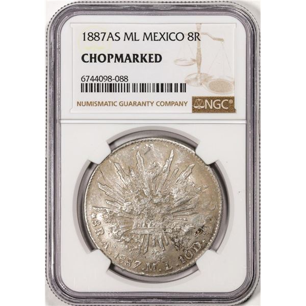 1887AS ML Mexico 8 Reales Silver Coin NGC Chopmarked