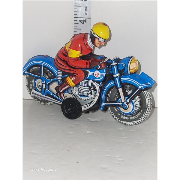 Wilesco Blue Motorcycle Tin Toy