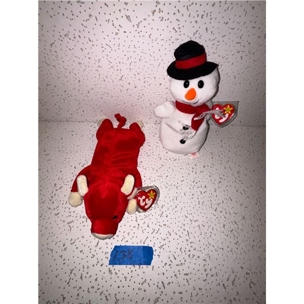 Vintage Beenie Babies 1995 Snort the bull & Snowball the Snowman