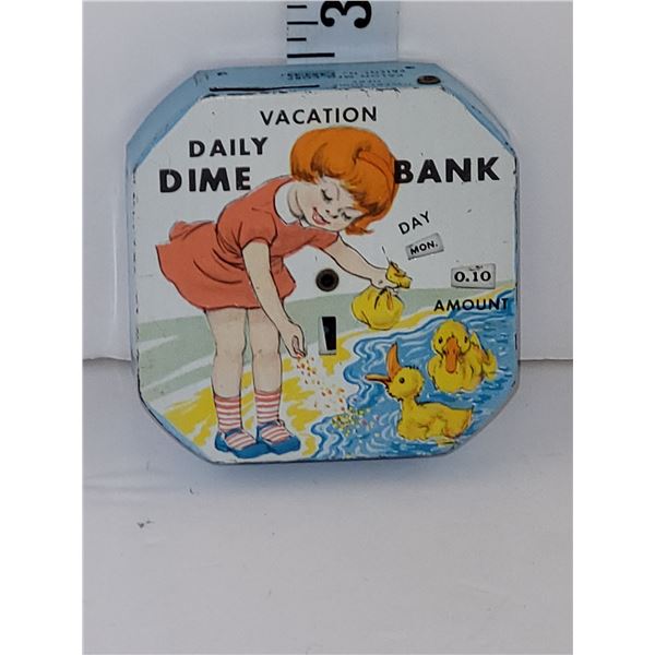 Vintage 1940's Kalon MFG Corp Daily Dime Bank Tin