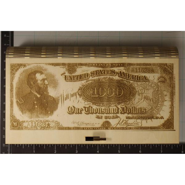 FOLDING WOODEN ENGRAVED CURRENCY GIFT BOX WITH