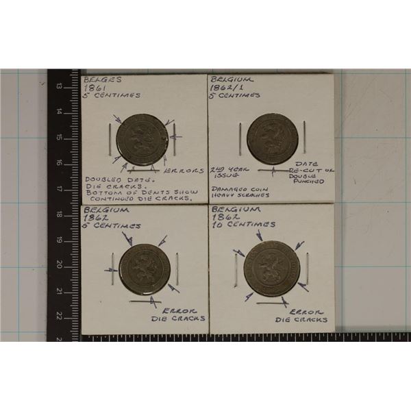 4-ERROR BELGIUM COINS: 1861 FIVE CENTIMES DIE