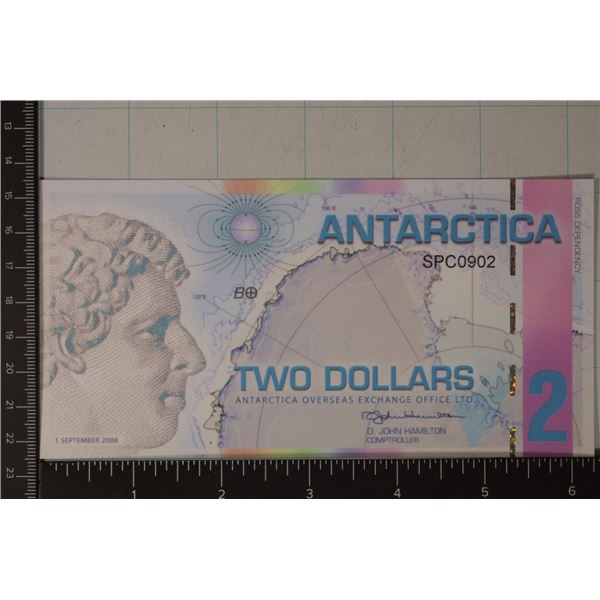 2008 ANTARCTICA $2 CRISP UNC POLYMER COLORIZED