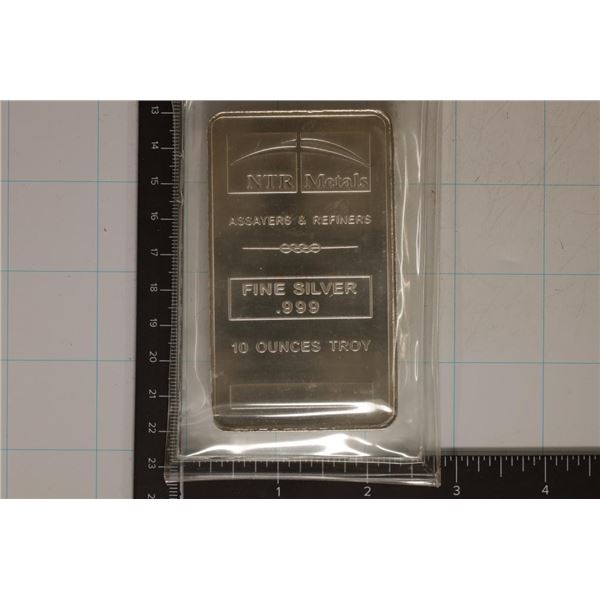 10 TROY OZ. .999 FINE SILVER NTR METALS BU BAR