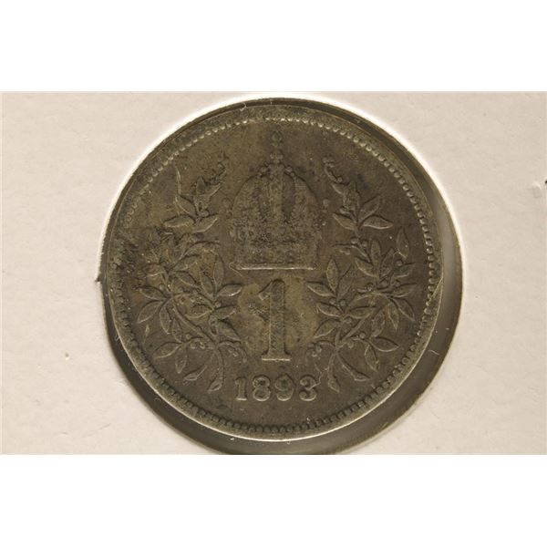 1893 AUSTRIA SILVER 1 CORONA .1342 OZ. ASW