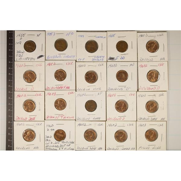 20-ERROR LINCOLN CENTS: 1955 & 1960'S ERRORS
