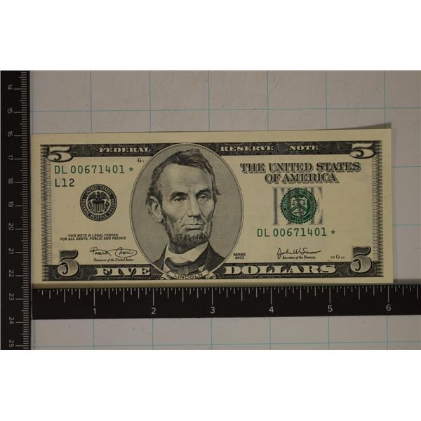 2003 US $5 FRN STAR NOTE CRISP UNC