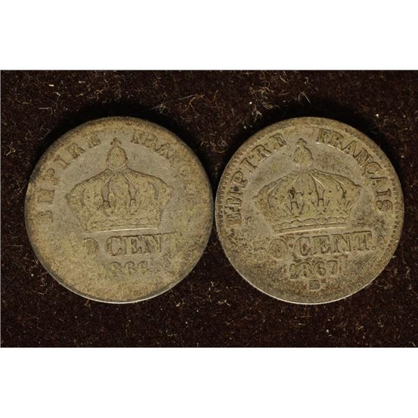 1866-A & 1867-A FRANCE SILVER 50 CENTIMES .1342