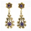 Image 1 : Vintage Victorian Revival 14k Gold Amethyst Textured Tear Drop Dangle Earrings