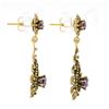 Image 4 : Vintage Victorian Revival 14k Gold Amethyst Textured Tear Drop Dangle Earrings