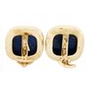 Image 6 : Large 14K Gold Cushion Cabochon Polished Lapis Lazuli Bezel Set Button Earrings