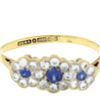 Image 8 : Vintage British 9k Gold Round White & Blue Cubic Zirconia 3 Flower Cluster Ring