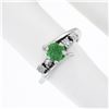 Image 3 : Vintage 14k White Gold Emerald Cut Emerald & 0.12 ctw Round Diamond Bypass Ring