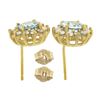 Image 4 : 14k Yellow Gold 2.1 ctw Round Aquamarine Diamond Halo Cluster Flower Stud Earrin