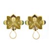 Image 6 : Vintage Esti Frederica 18K Gold Pink & Green Tourmaline Matte Textured Earrings