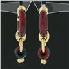 Image 2 : Estate 18k Gold Red Enamel Large Hoop w/ Smaller Round Link Drop Dangle Earrings