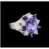 14KT White Gold 2.48 ctw Tanzanite, Sapphire and Diamond Ring
