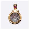 18K Yellow Gold Ruby & Ancient Roman Copper Coin Pendant