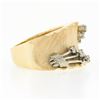 Image 5 : Vintage 14k Gold Diamond Florentine Finish Scalloped Edge Concave Wide Band Ring