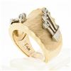 Image 8 : Vintage 14k Gold Diamond Florentine Finish Scalloped Edge Concave Wide Band Ring