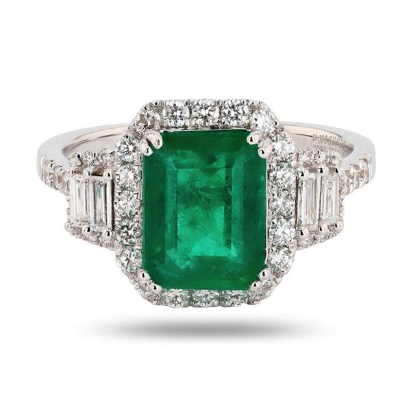 2.18 ctw Emerald and 0.60 ctw Diamond 18K White Gold Ring