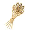 Image 4 : Vintage 14K Gold 0.53 ctw Diamond Sapphire & Ruby Cluster Wheat Bushel Pin Brooc