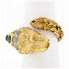 Image 1 : Vintage 18k Gold Lion Head Diamond & Cabochon Multi Gemstone Textured Wrap Ring