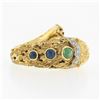 Image 6 : Vintage 18k Gold Lion Head Diamond & Cabochon Multi Gemstone Textured Wrap Ring