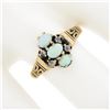 Image 3 : Antique Victorian 14K Gold Oval Cabochon Opal & Diamond Cluster Etched Band Ring
