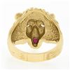 Image 7 : Mens 14k Yellow Gold.13 ctw Ruby Diamond Eyes Detailed Textured 3D Lion Head Rin