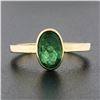 Image 2 : Solid 18K Yellow Gold 1.21 ctw Oval Bezel Set Emerald Solitaire Engagement Ring