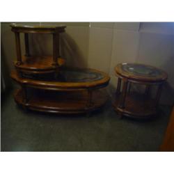 Used Oak & leaded glass style coffee & end tables