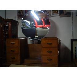 Old art nevo style oak vanity & beveled mirror