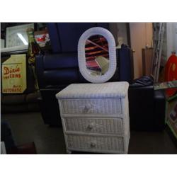 Used 3 drw wicker chest w/ oval mirror