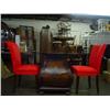 Image 1 : Used hand painted bombay glass top table & 2 red chairs