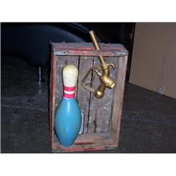Coke creat shadow box w/ bowling pin and gas nozzel