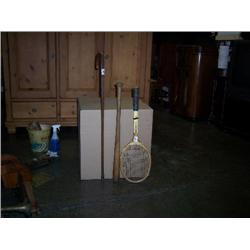 Cain, ball bat and racket