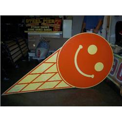 Ice cream cone happy face metal sign 69"