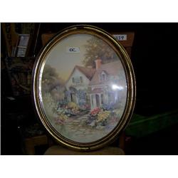 Gold leaf frame cottage picture 22" oval
