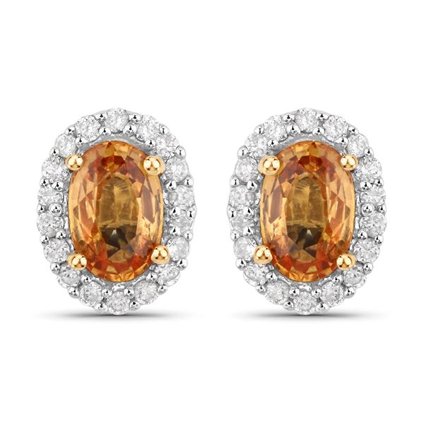 14KT Yellow Gold 1.66ctw Orange Sapphire and White Diamond Earrings