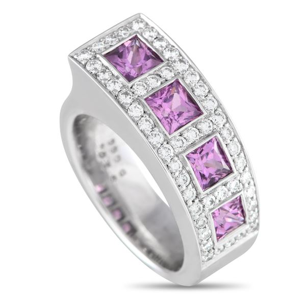 Bucherer 18K White Gold 0.65ct Diamond and Sapphire Ring