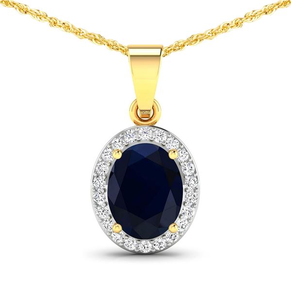 14KT Yellow Gold 2.1ctw Blue Sapphire and Diamond Pendant