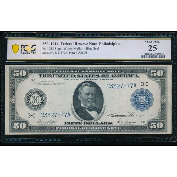 1914 $50 Philadelphia FRN PCGS 25