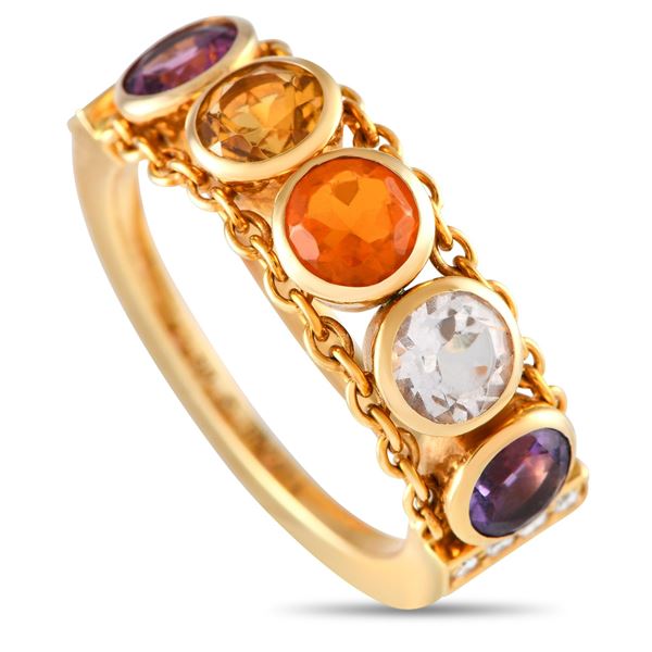 Chaumet 18K Yellow Gold Diamond and Multi-Color Gemstone Ring