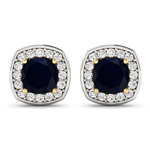 14KT Yellow Gold 2.56ctw Blue Sapphire and Diamond Earrings