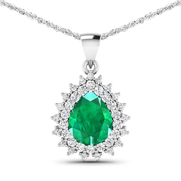 14KT White Gold 2.85ctw Zambian Emerald and Diamond Pendant